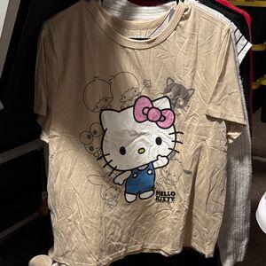 Hello Kitty Beige Short Sleeve Tee with Pink Bow and Blue Outfit